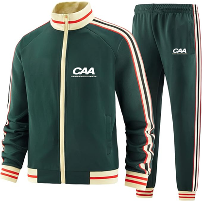 Men's Colonial Athletic Association Two Piece Designer Tracksuit with Bold Striped Accents and Zippered Front Elevated Athletic