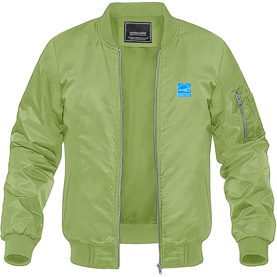 Men's Energy Star Logo Lightweight Bomber Jacket Windbreaker Softshell Varsity Jacket Coat