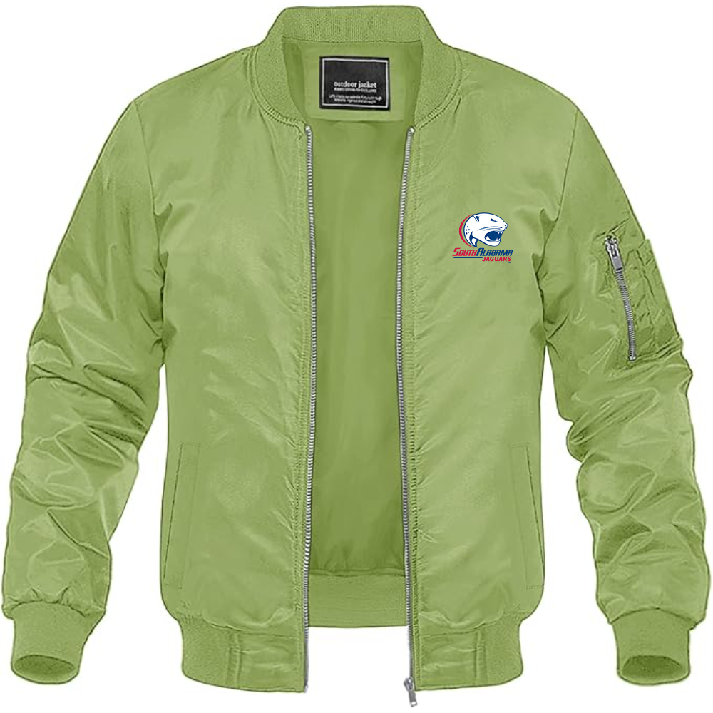 Men's South Alabama Jaguars Logo Lightweight Bomber Jacket Windbreaker Softshell Varsity Jacket Coat