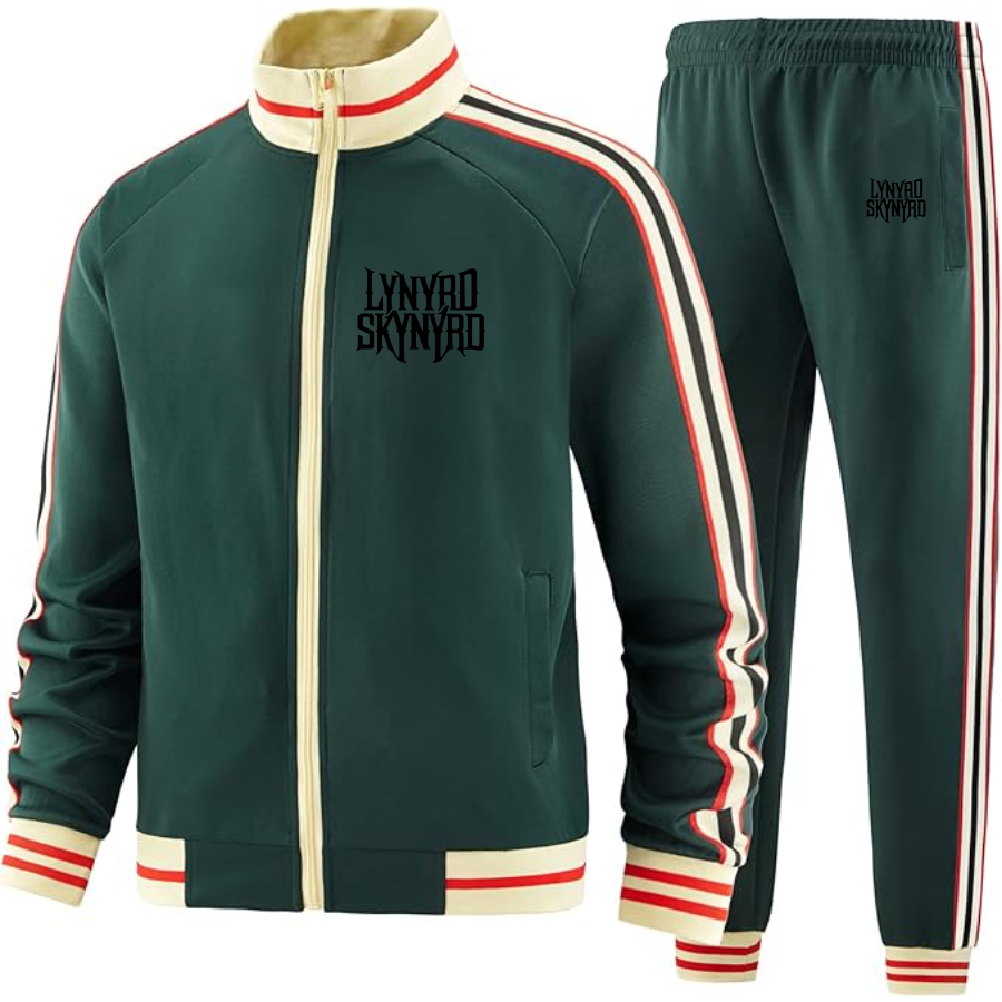 Men's Lynyrd Skynyrd Two Piece Designer Tracksuit with Bold Striped Accents and Zippered Front Elevated Athletic
