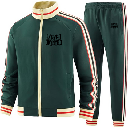 Men's Lynyrd Skynyrd Two Piece Designer Tracksuit with Bold Striped Accents and Zippered Front Elevated Athletic