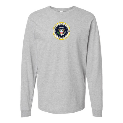 Men's USA President Seal Logo Cotton Long Sleeve T-Shirt