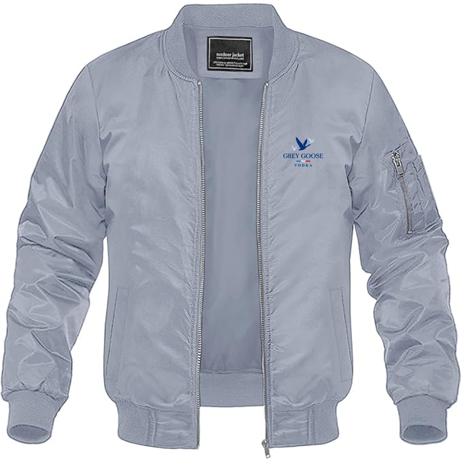 Men's Grey Goose Logo Lightweight Bomber Jacket Windbreaker Softshell Varsity Jacket Coat