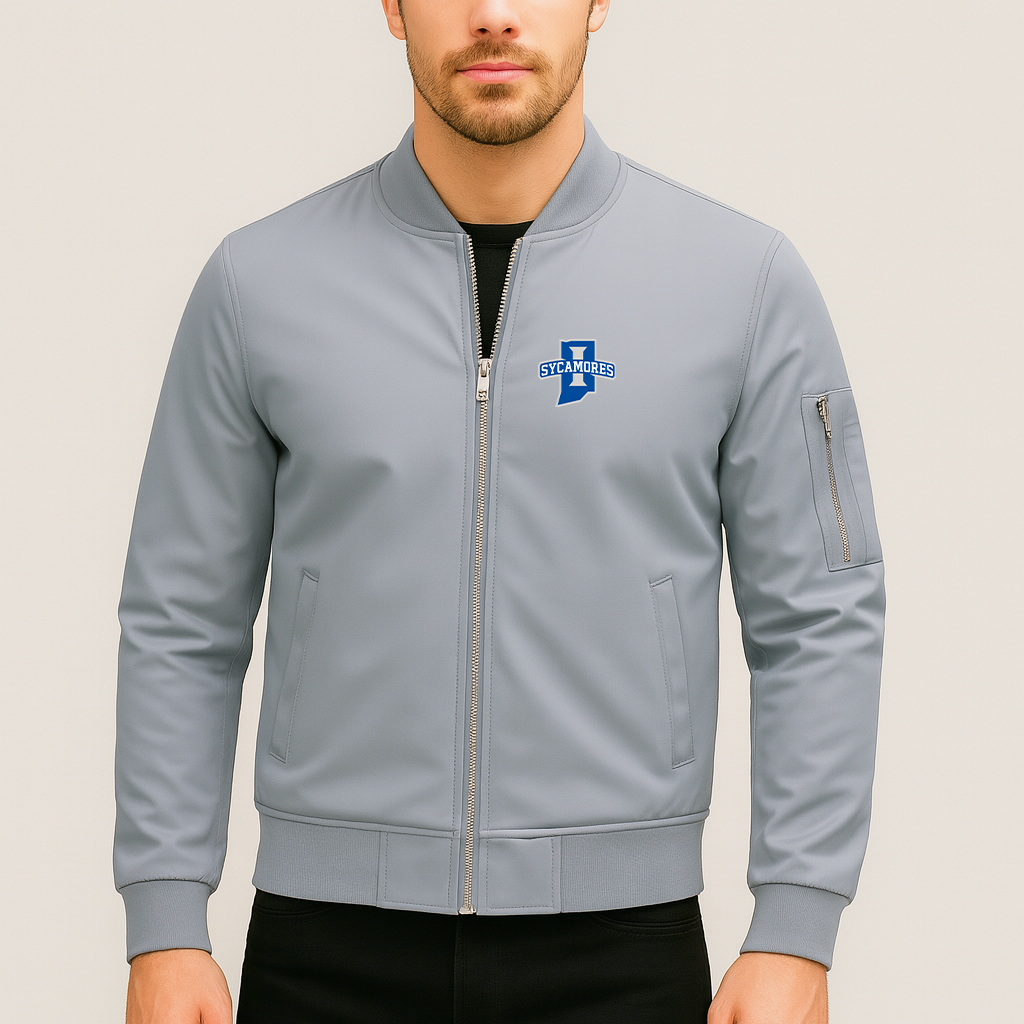 Men's Indiana State Sycamores Logo Lightweight Bomber Jacket Windbreaker Softshell Varsity Jacket Coat