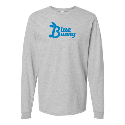 Men's Blue Bunny Logo Cotton Long Sleeve T-Shirt