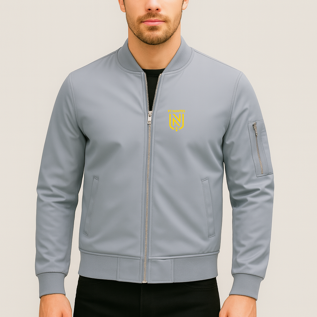 Men's FC Nantes Soccer Logo Lightweight Bomber Jacket Windbreaker Softshell Varsity Jacket Coat
