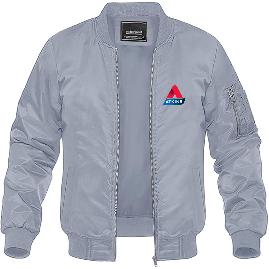 Men's Atkins Logo Lightweight Bomber Jacket Windbreaker Softshell Varsity Jacket Coat