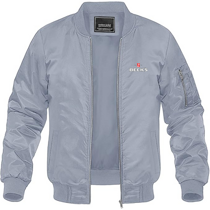 Men's Becks Logo Lightweight Bomber Jacket Windbreaker Softshell Varsity Jacket Coat