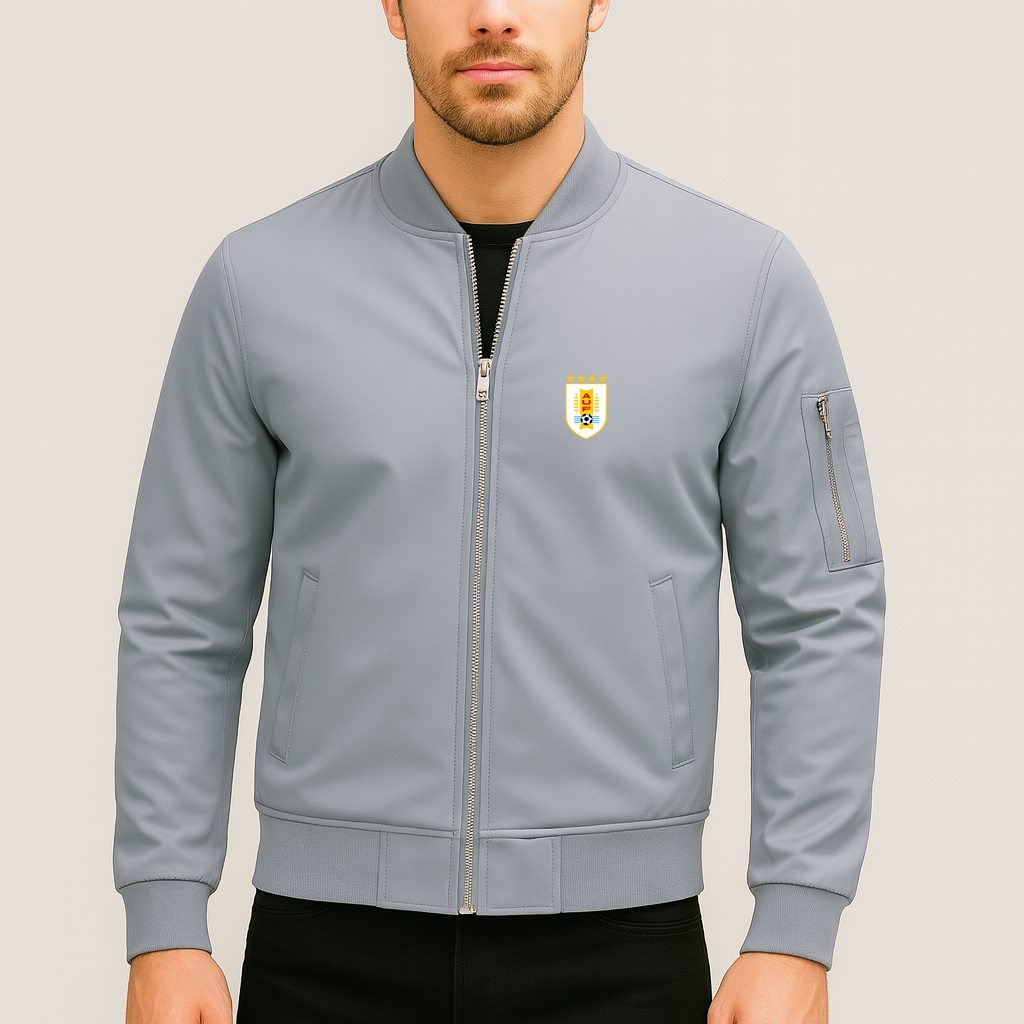 Men's Uruguay National Soccer Team Lightweight Bomber Jacket - Grey