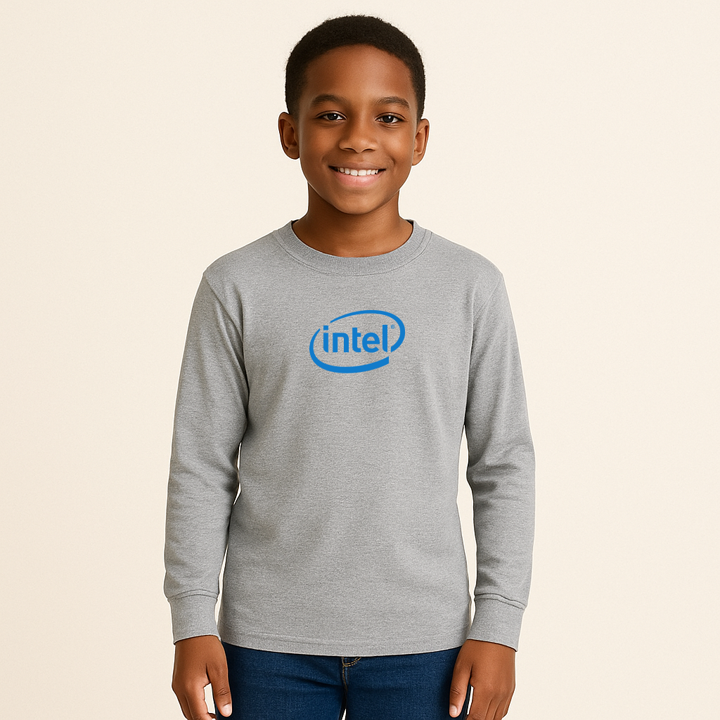 Youth Intel Logo Cotton Long Sleeve T-Shirt