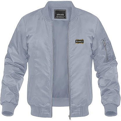 Men's Bushmills Logo Lightweight Bomber Jacket Windbreaker Softshell Varsity Jacket Coat