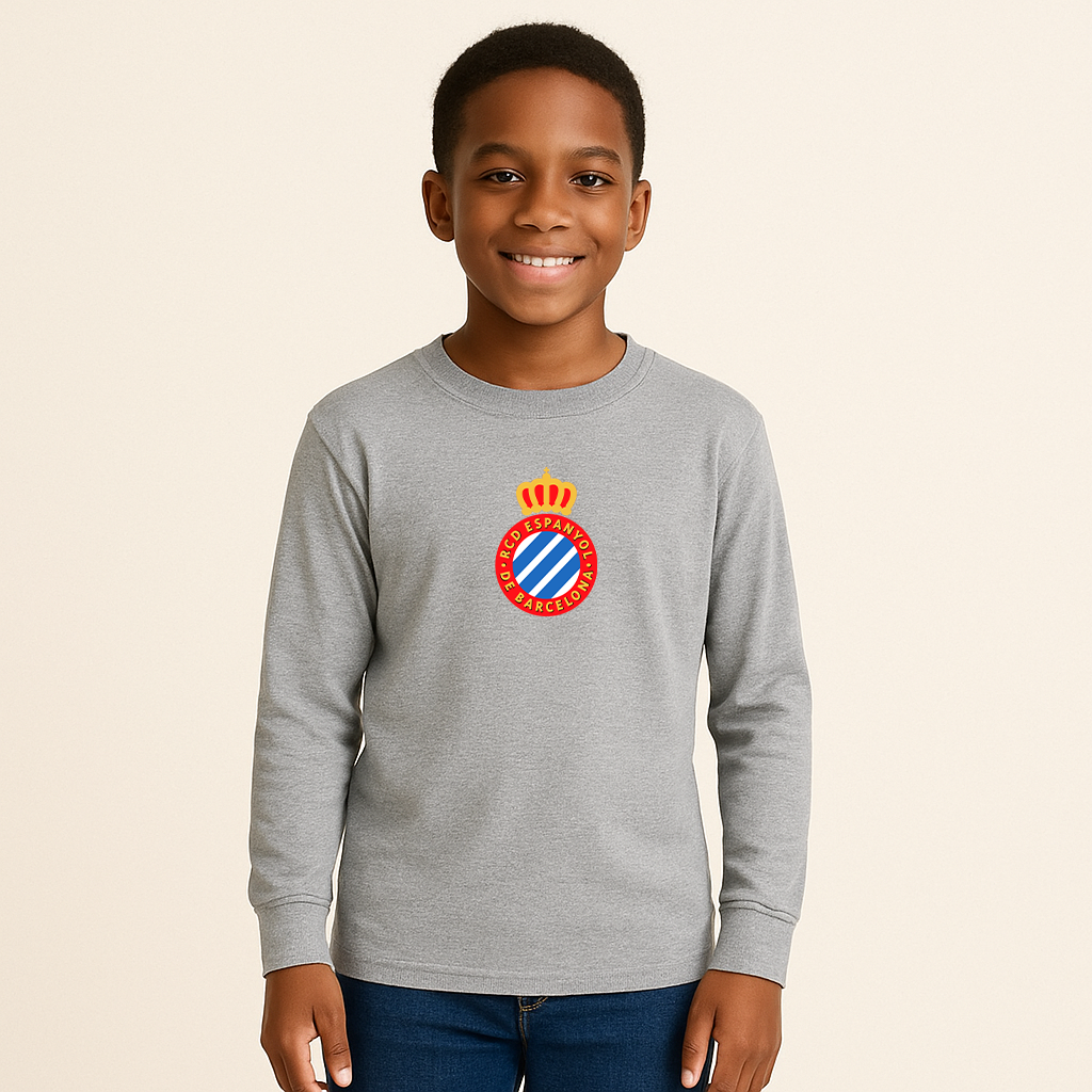 Youth Espanyol Soccer Logo Cotton Long Sleeve T-Shirt