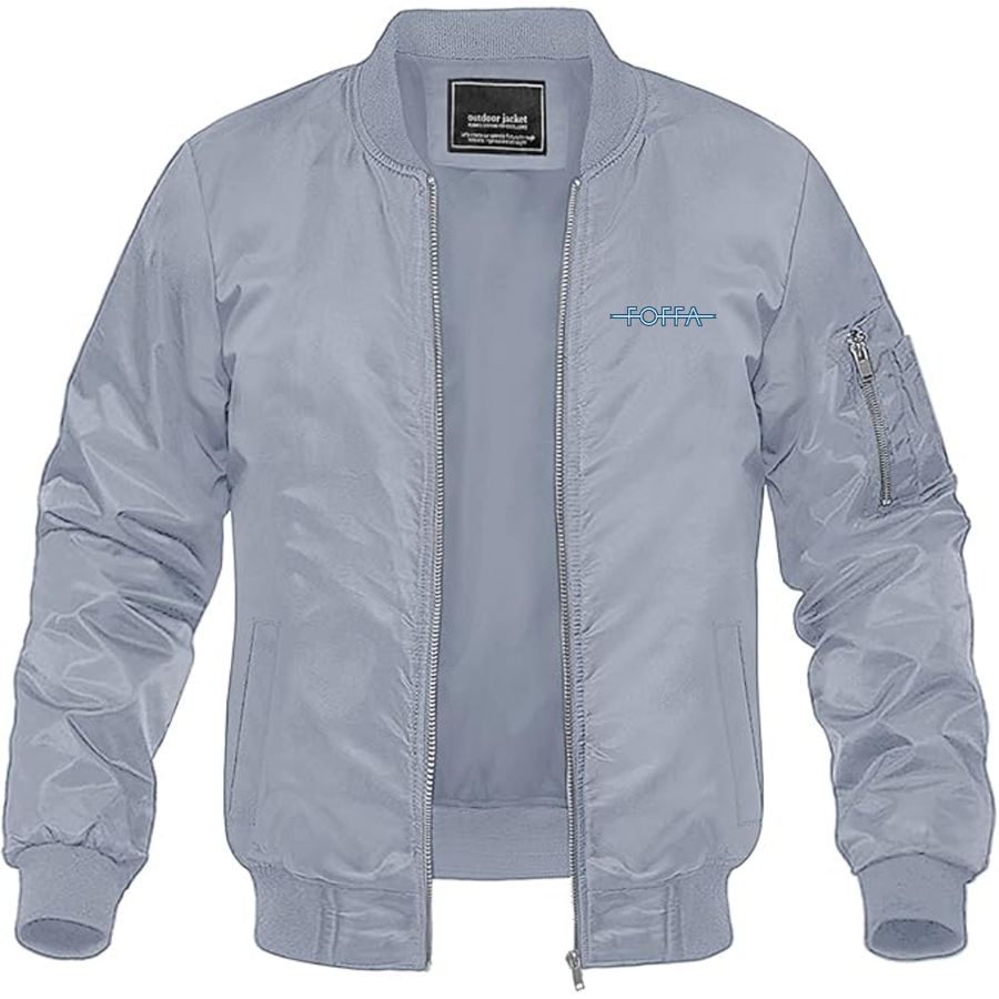 Men's Foffa Blue Logo Lightweight Bomber Jacket Windbreaker Softshell Varsity Jacket Coat