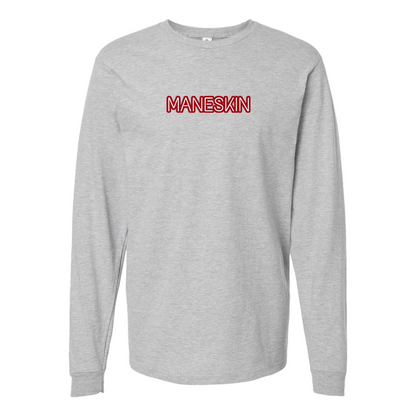 Men's Maneskin Red Neon Letter Logo Cotton Long Sleeve T-Shirt