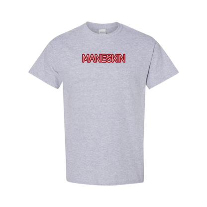 Men's Maneskin Red Neon Letter Logo Cotton T-Shirt