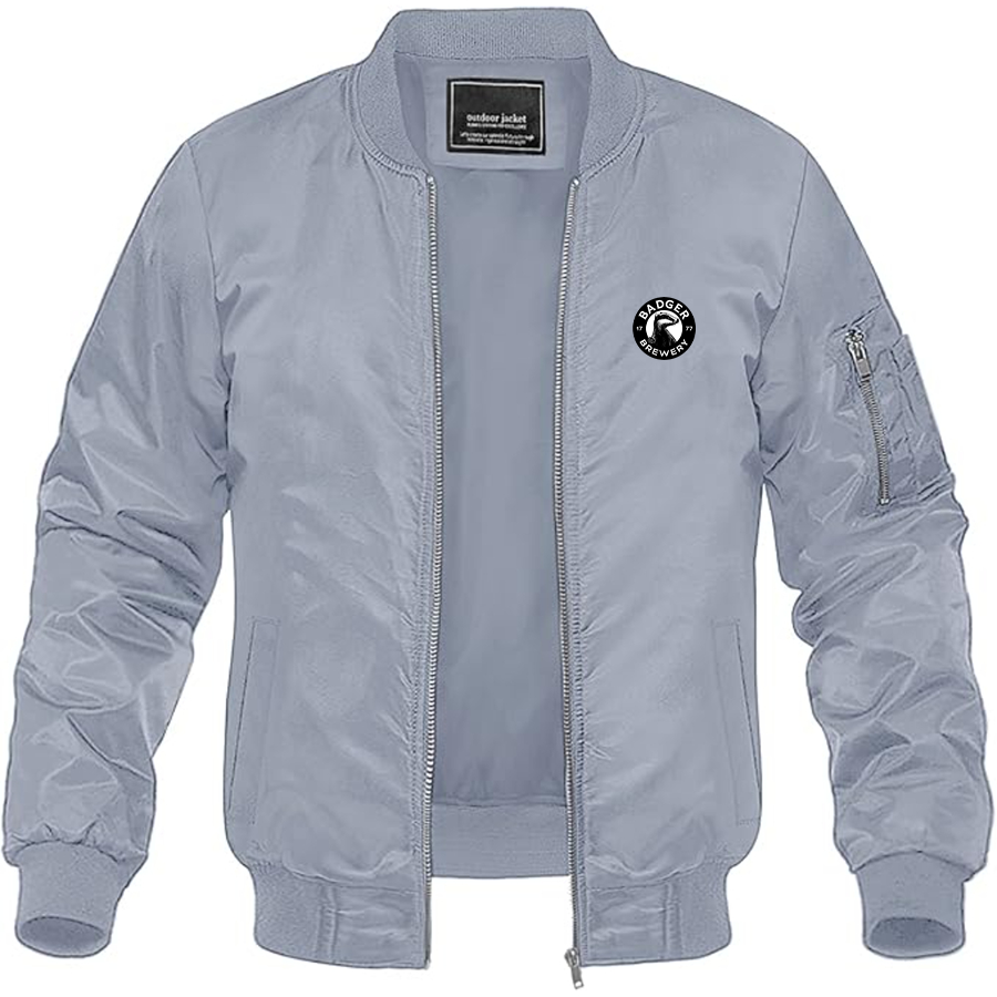 Men's Badger Brewery Logo Lightweight Bomber Jacket Windbreaker Softshell Varsity Jacket Coat