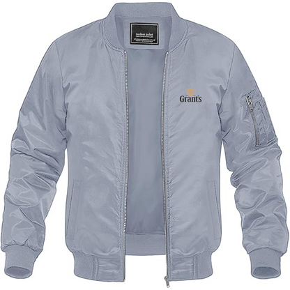 Men's Grants Logo Lightweight Bomber Jacket Windbreaker Softshell Varsity Jacket Coat