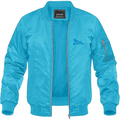 Men's Blue Bunny Logo Lightweight Bomber Jacket Windbreaker Softshell Varsity Jacket Coat