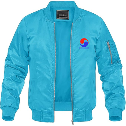 Men's  Korean Air Logo Lightweight Bomber Jacket Windbreaker Softshell Varsity Jacket Coat
