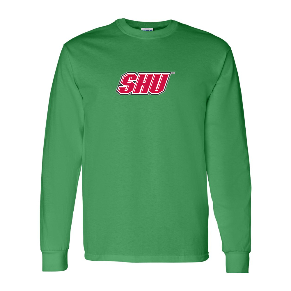 Men's Sacred Heart Pioneers Logo Gildan Heavy Cotton Long Sleeve T-Shirt