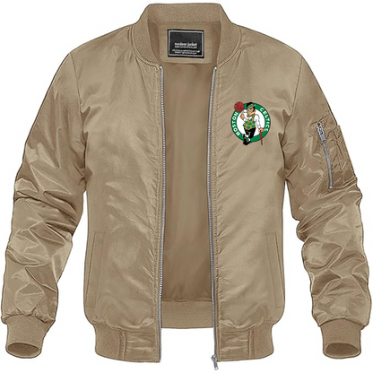 Men's Boston Celtics Logo Lightweight Bomber Jacket Windbreaker Softshell Varsity Jacket Coat