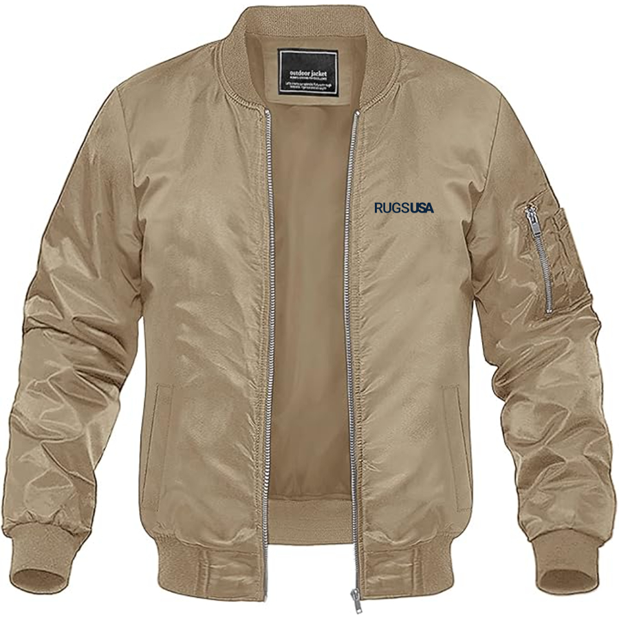 Men's RugsUSA Logo Lightweight Bomber Jacket Windbreaker Softshell Varsity Jacket Coat