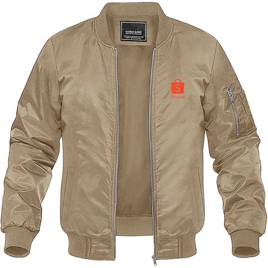 Men's Shopee Logo Lightweight Bomber Jacket Windbreaker Softshell Varsity Jacket Coat
