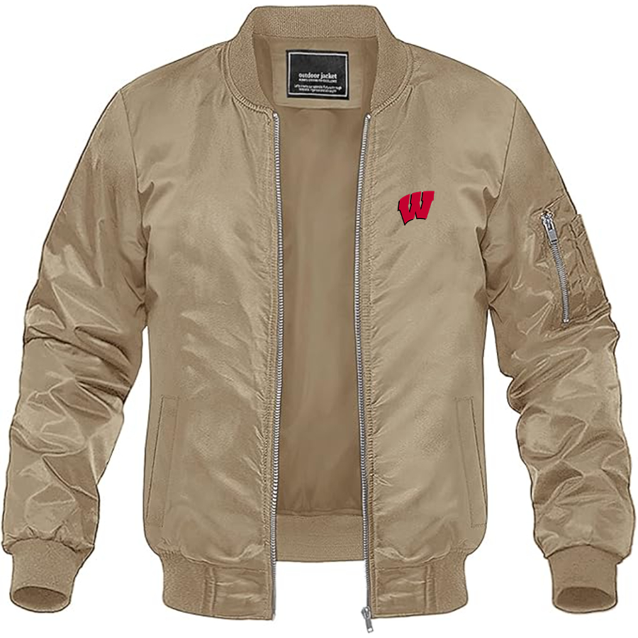Men's Wisconsin Badgers Logo Lightweight Bomber Jacket Windbreaker Softshell Varsity Jacket Coat
