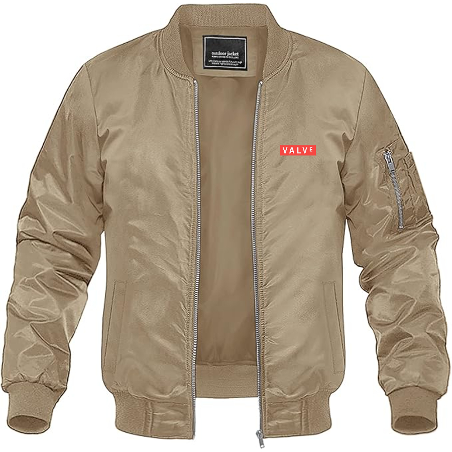 Men's Valve Banner Logo Lightweight Bomber Jacket Windbreaker Softshell Varsity Jacket Coat