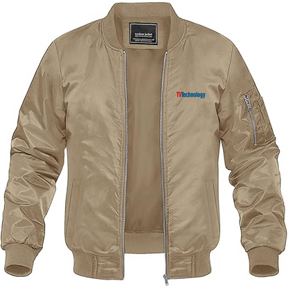 Men's TV Technology Logo Lightweight Bomber Jacket Windbreaker Softshell Varsity Jacket Coat