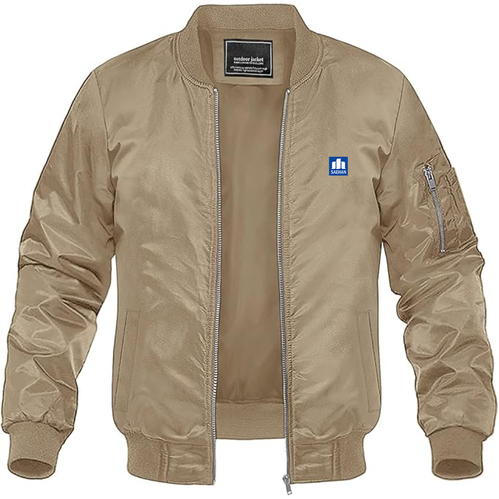 Men's Saehan Motors Logo Lightweight Bomber Jacket Windbreaker Softshell Varsity Jacket Coat