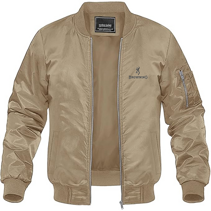 Men's Browning Logo Lightweight Bomber Jacket Windbreaker Softshell Varsity Jacket Coat