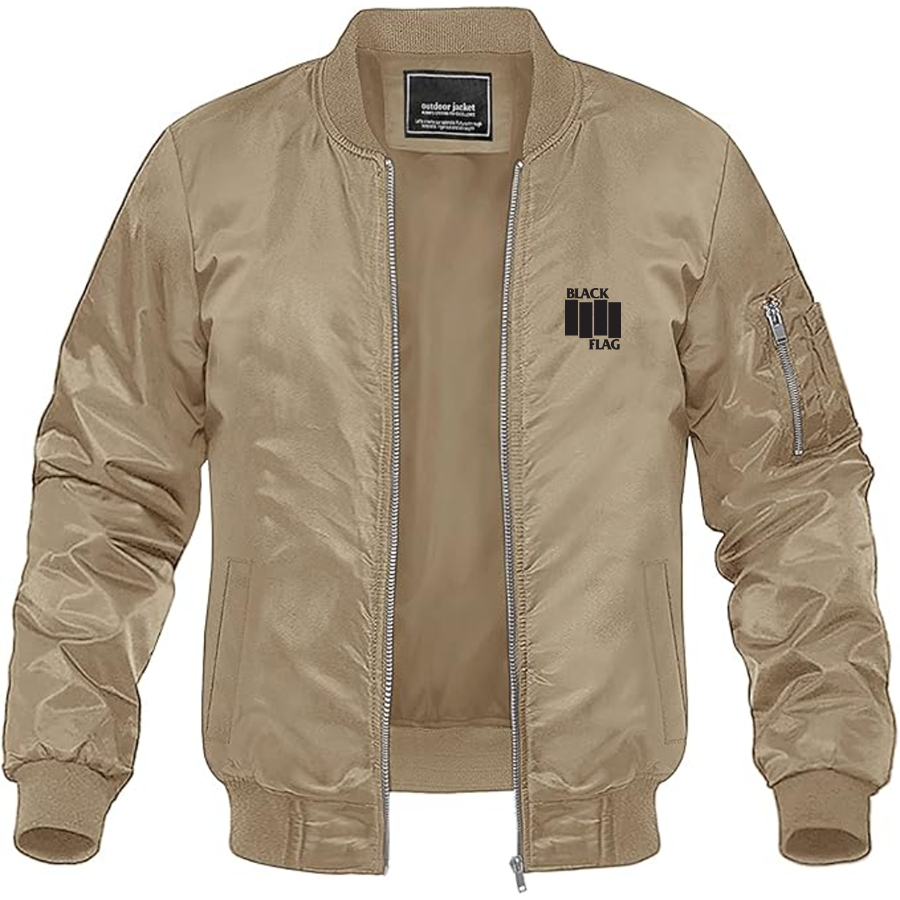 Men's Black Flag Logo Lightweight Bomber Jacket Windbreaker Softshell Varsity Jacket Coat