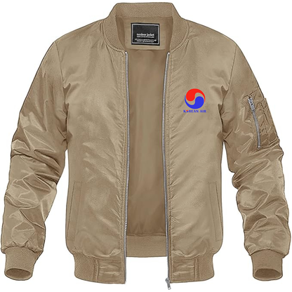 Men's  Korean Air Logo Lightweight Bomber Jacket Windbreaker Softshell Varsity Jacket Coat