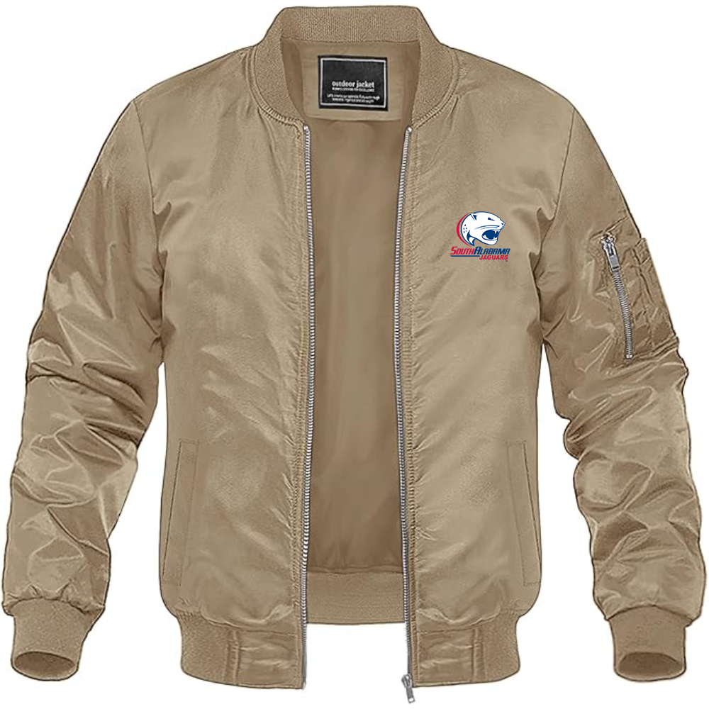 Men's South Alabama Jaguars Logo Lightweight Bomber Jacket Windbreaker Softshell Varsity Jacket Coat