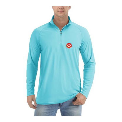 Men's Texaco Logo  Lightweight Quarter-Zip Athletic Shirt Long Sleeve Performance Wear