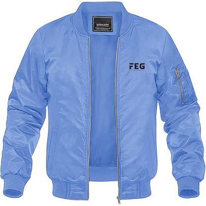 Men's FEG Logo Lightweight Bomber Jacket Windbreaker Softshell Varsity Jacket Coat