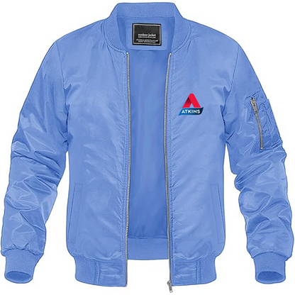 Men's Atkins Logo Lightweight Bomber Jacket Windbreaker Softshell Varsity Jacket Coat