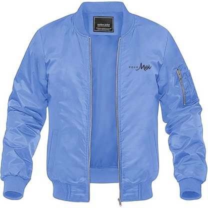 Men's Pour Moi Logo  Lightweight Bomber Jacket Windbreaker Softshell Varsity Jacket Coat