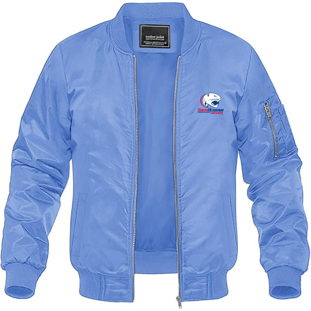 Men's South Alabama Jaguars Logo Lightweight Bomber Jacket Windbreaker Softshell Varsity Jacket Coat