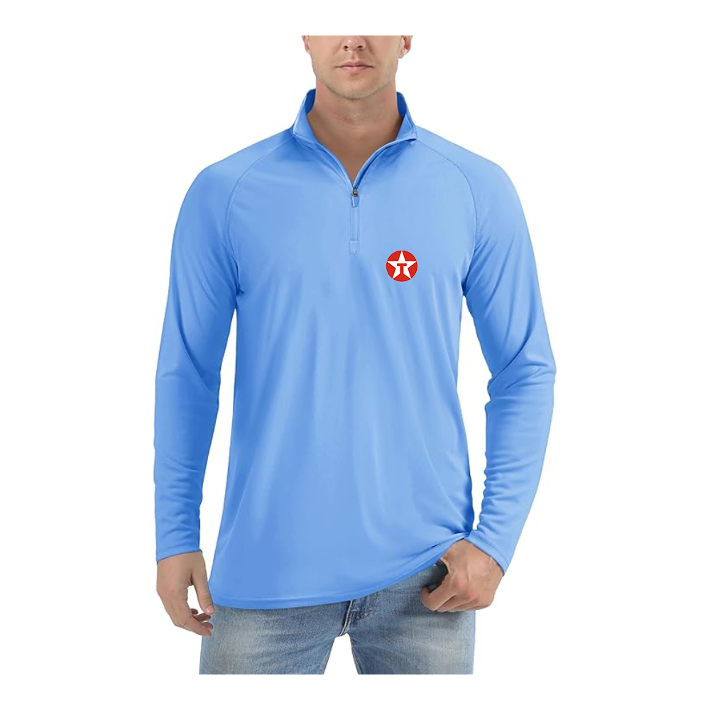 Men's Texaco Logo  Lightweight Quarter-Zip Athletic Shirt Long Sleeve Performance Wear