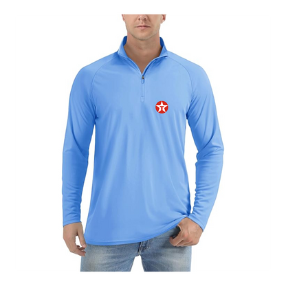 Men's Texaco Logo  Lightweight Quarter-Zip Athletic Shirt Long Sleeve Performance Wear
