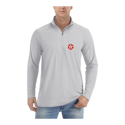 Men's Texaco Logo  Lightweight Quarter-Zip Athletic Shirt Long Sleeve Performance Wear