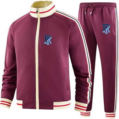 Men's Rhode Island Rams Logo Tracksuit with Bold Striped Accents and Zippered Front Athletic Wear