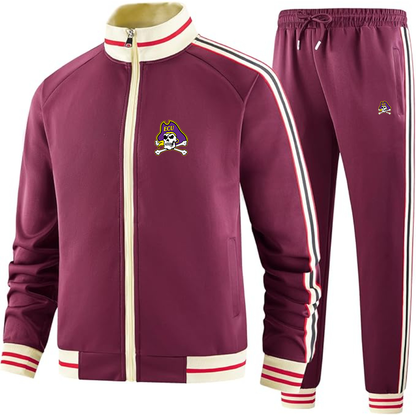 Men's East Carolina Pirates  Two Piece Designer Tracksuit with Bold Striped Accents and Zippered Front Elevated Athletic