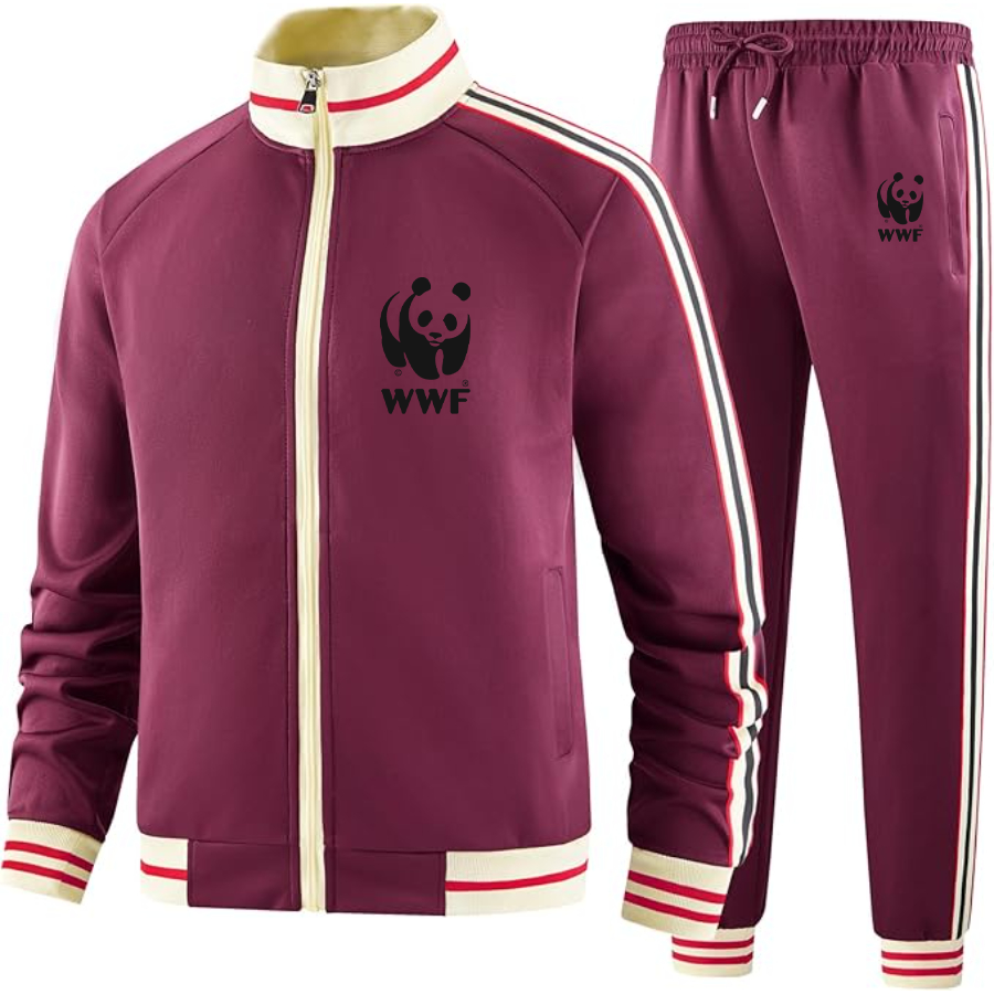 Men's WWF  Two Piece Designer Tracksuit with Bold Striped Accents and Zippered Front Elevated Athletic