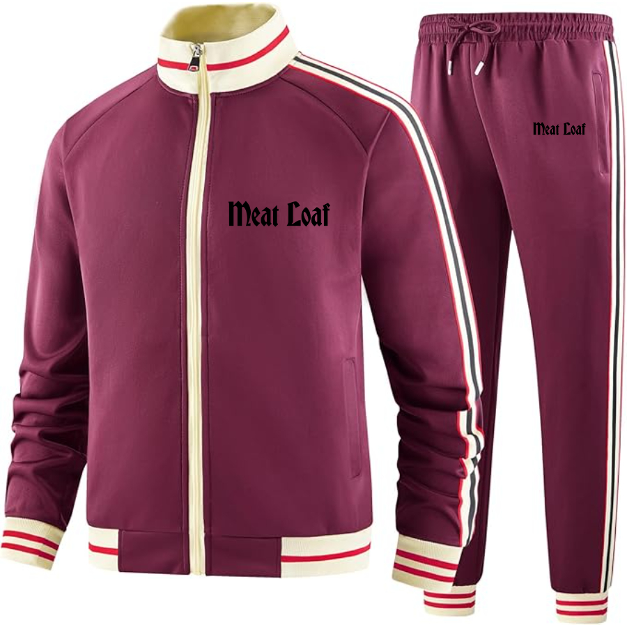 Men's Meat Loaf  Two Piece Designer Tracksuit with Bold Striped Accents and Zippered Front Elevated Athletic