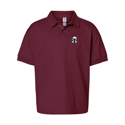 Youth Star Wars Boba Fett Helmet Gildan Dry Blend Jersey Polo