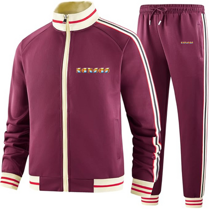 Men's Kansas Two Piece Designer Tracksuit with Bold Striped Accents and Zippered Front Elevated Athletic