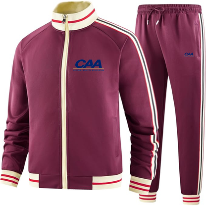 Men's Colonial Athletic Association Two Piece Designer Tracksuit with Bold Striped Accents and Zippered Front Elevated Athletic
